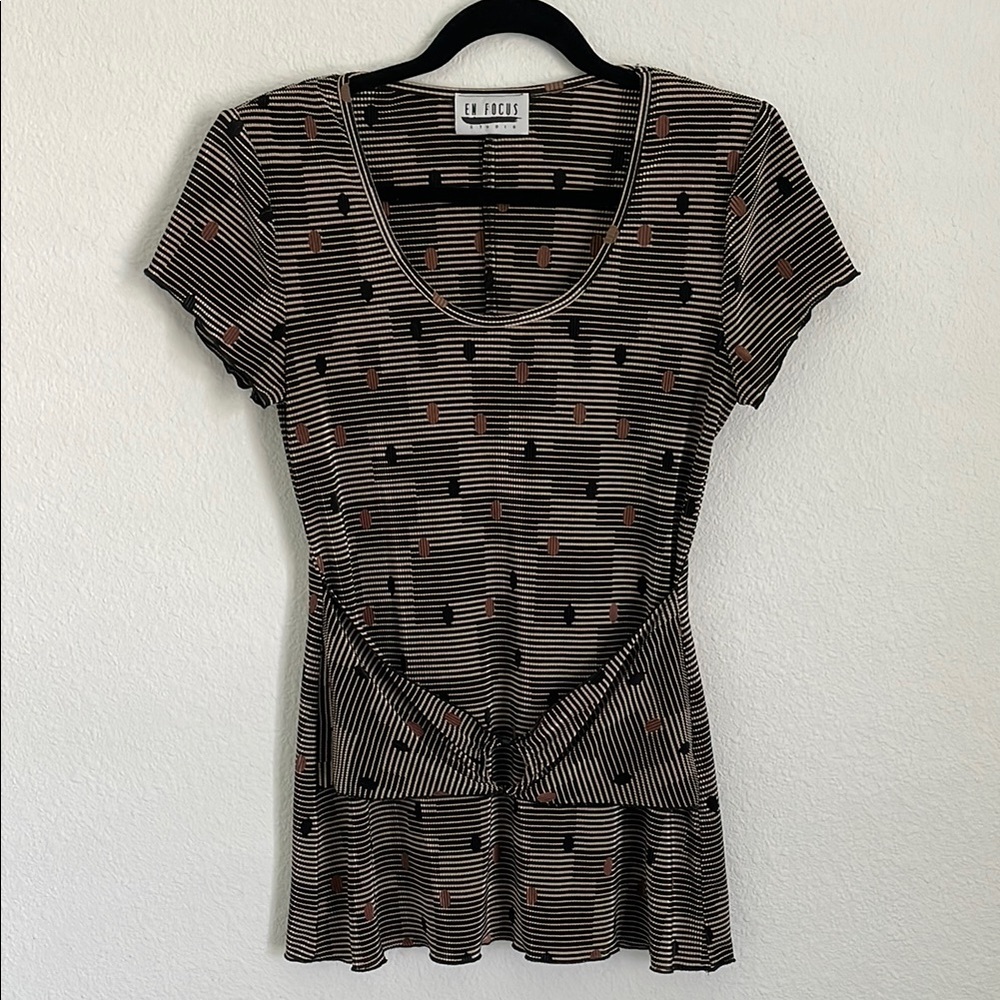 Vintage Enfocus Studio Black Fitted Faux Buckle Blouse